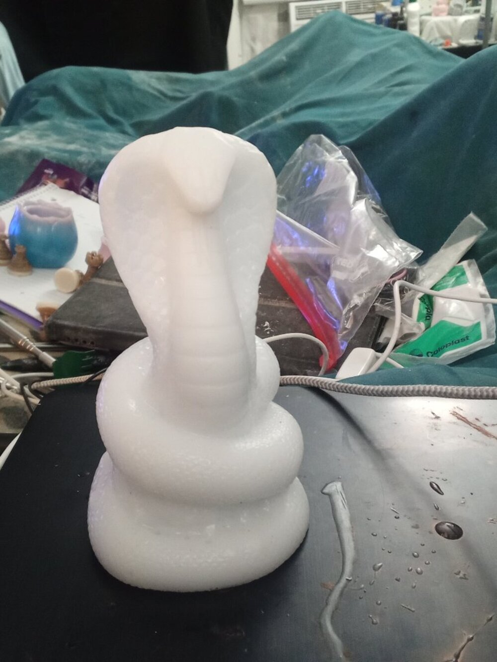 Handmade White Resin King Cobra Statue